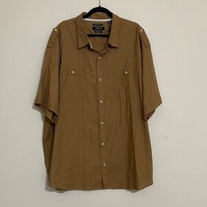 Kenneth Cole Men's Tan Casual Button-Down Shirt linen 4XL comfort performance